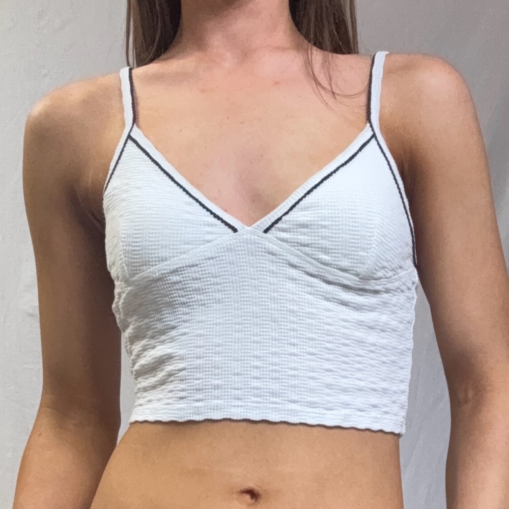 White Textured V-Neck Bralette Crop Top